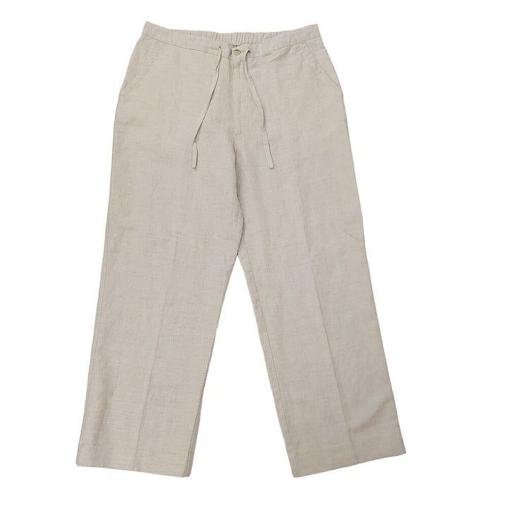 Solitude Womens Large Beige Linen Rayon Pants Wide Leg Relaxed Coastal Beach